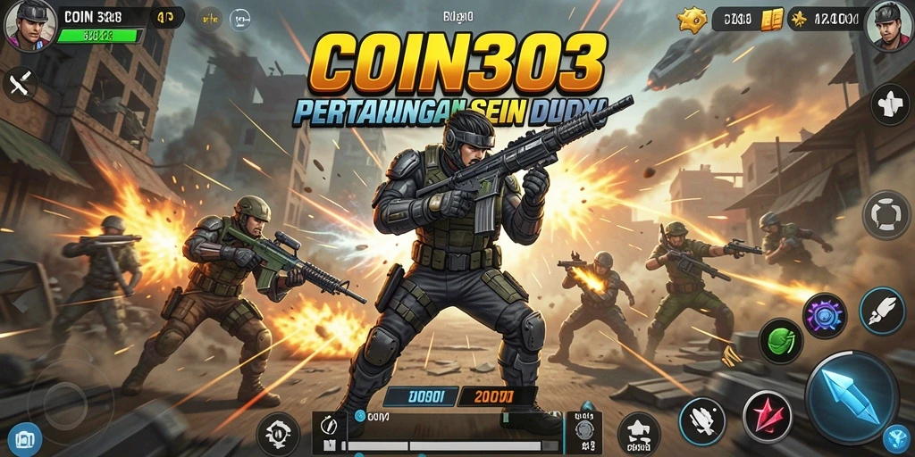 Screenshot utama COIN303 menampilkan aksi pertarungan yang intens.
