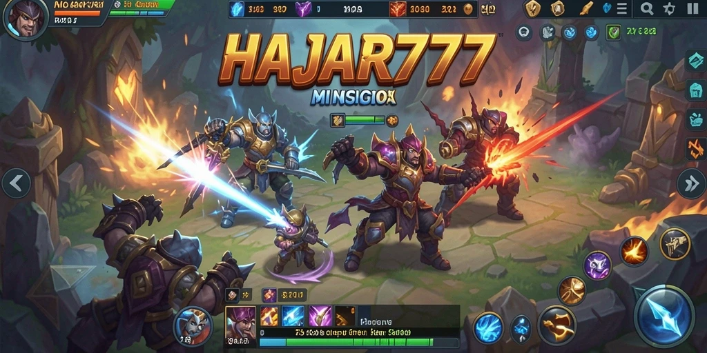 Tangkapan layar permainan HAJAR777 menampilkan aksi pertempuran yang mendebarkan di arena MOBA.