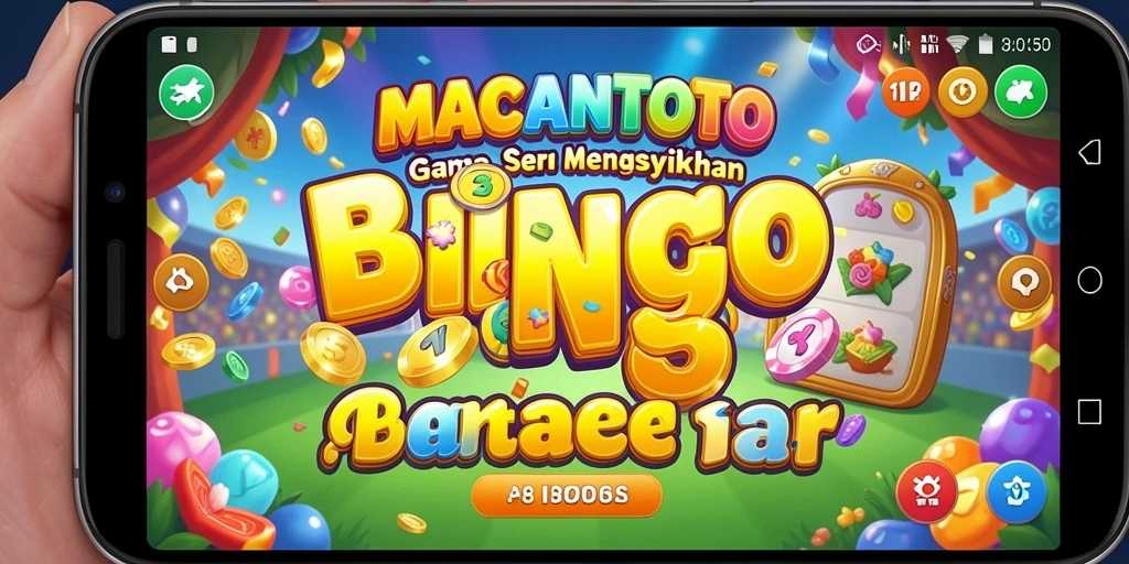 Menampilkan gameplay seru dalam aplikasi Bingo MACANTOTO.