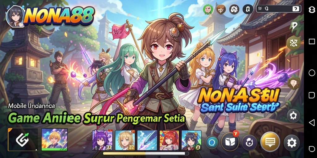 Tangkapan layar gameplay NONA88 yang menunjukkan pertempuran karakter Anime.