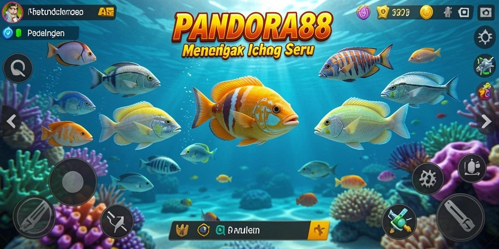 Tangkapan layar utama PANDORA88 menampilkan aksi seru menembak ikan di lautan.