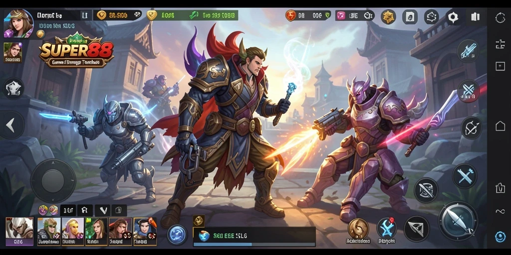 Tampilan gameplay mendebarkan dari SUPER88 saat membangun kerajaan dan bertempur.
