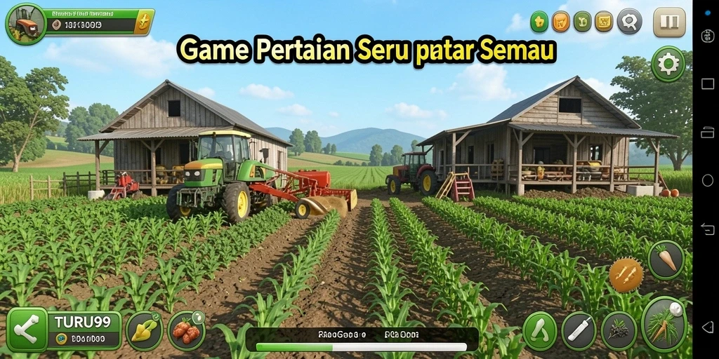 Screenshot gameplay TURU99 menampilkan ladang yang subur dan aktif.