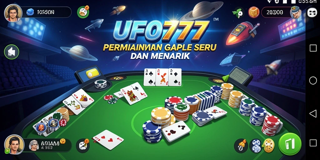 Tampilan gameplay seru dari UFO777 dengan suasana permainan Gaple.